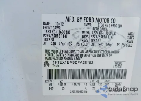 2013 Ford F-150 Stx из США, поврежденный, VIN 1FTEX1EM6DFA28102